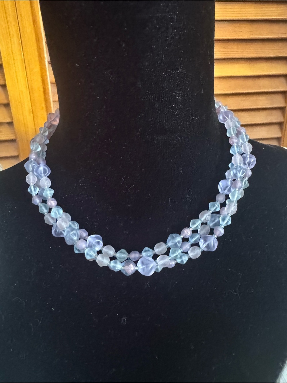 Multi-Strand Lavender and Aqua Glass Bead Choker Necklace